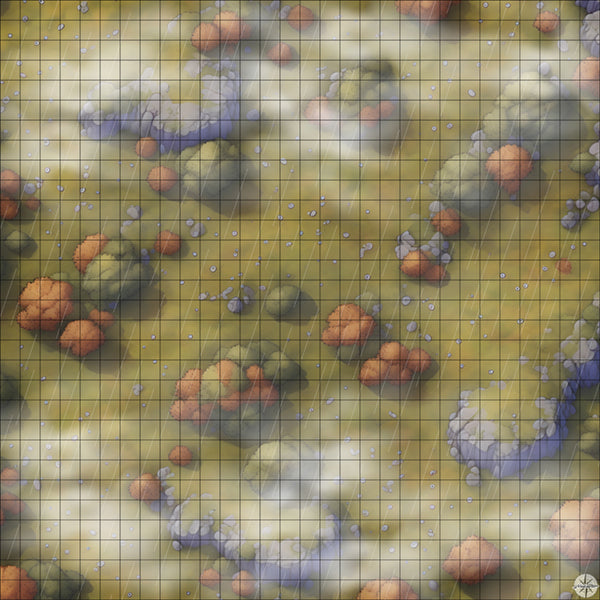 rocky autumn hillside battle map with Mist and Rain