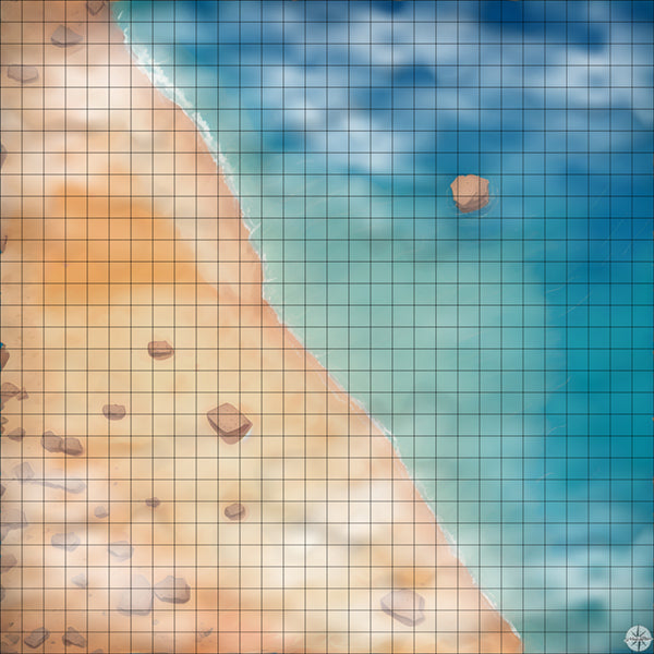 rocky beach battle map with Mist