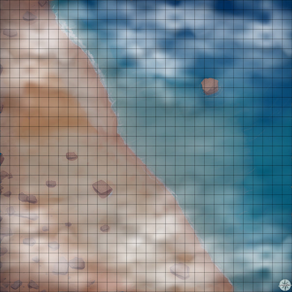 rocky beach battle map Night time with Mist