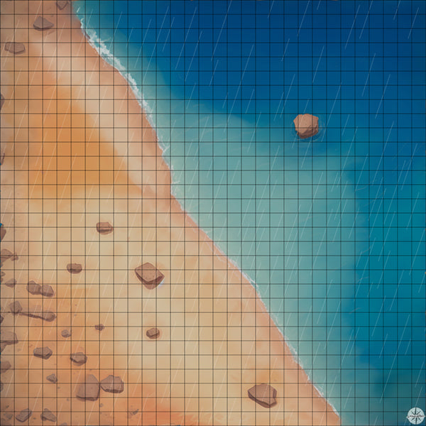 rocky beach battle map with Rain