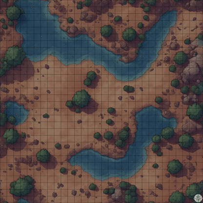 rocky desert pools with trees battle map at Night time