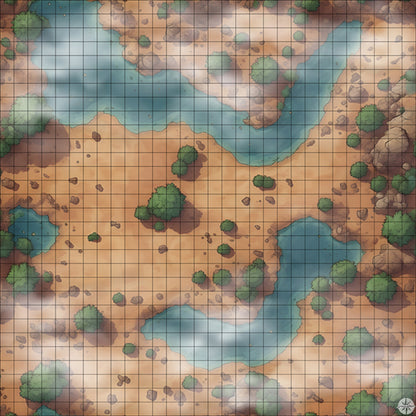 rocky desert pools with trees battle map with Mist