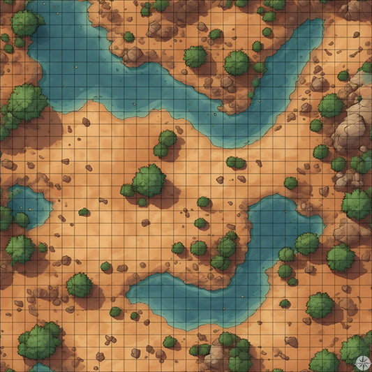 rocky desert pools with trees battle map