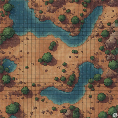 rocky desert pools with trees battle map with Rain