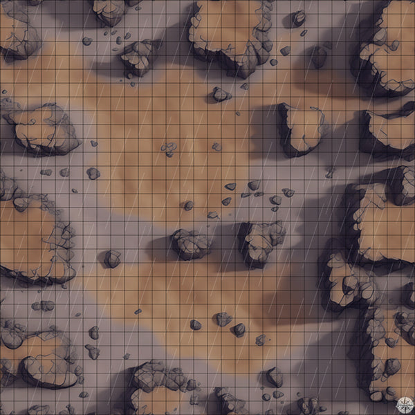 rocky desert clearing with plateaus battle map with Rain