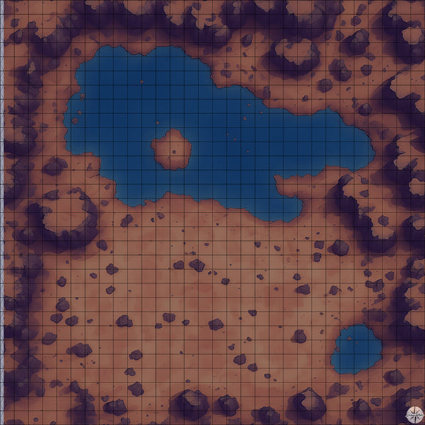 Desert Clearing with Lake map at night