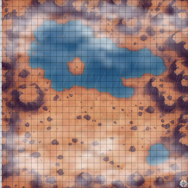 Desert Clearing with Lake map with mist and rain