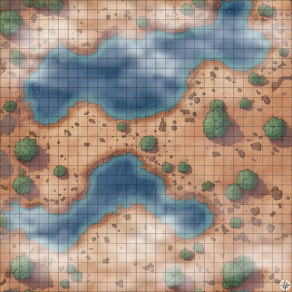 desert pools with palm trees battle map with Mist and Rain
