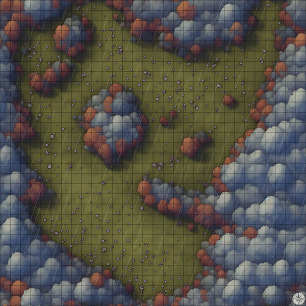 late autumn forest clearing battle map with Rain