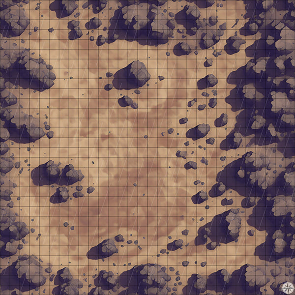 stony desert clearing battle map with Rain