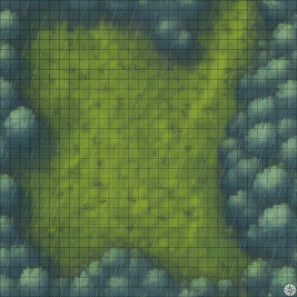 secluded forest clearing battle map with Rain