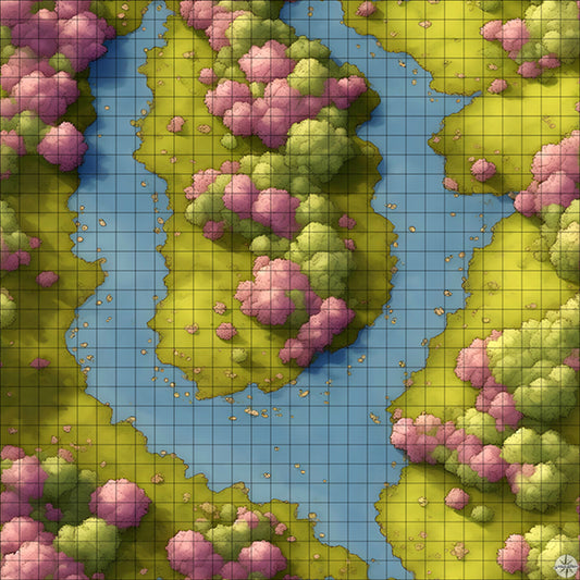 river fork with pink trees battle map