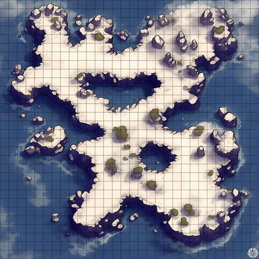 snowy rocky island with pools battle map