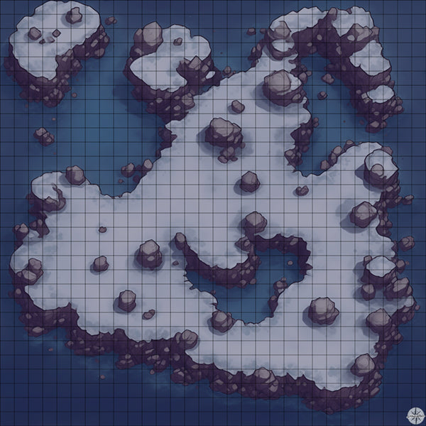 snowy rocky island battle map at Night time