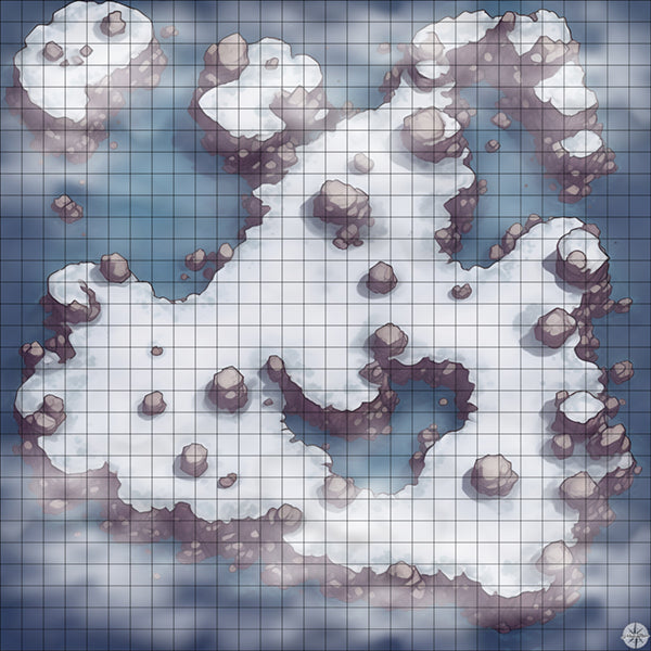snowy rocky island battle map with Mist