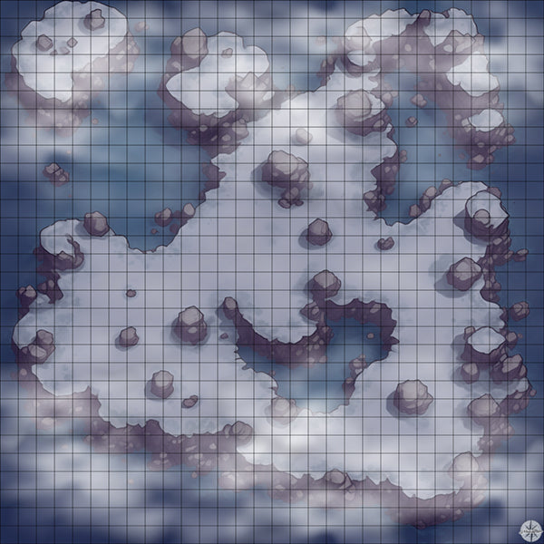 snowy rocky island battle map Night time with Mist