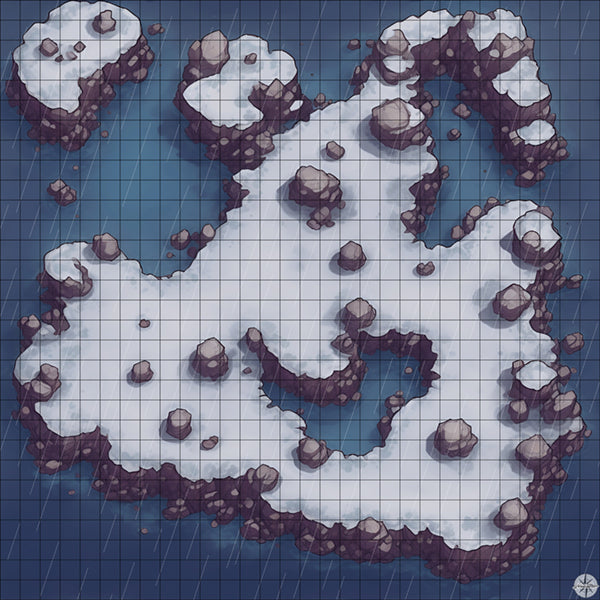 snowy rocky island battle map with Rain