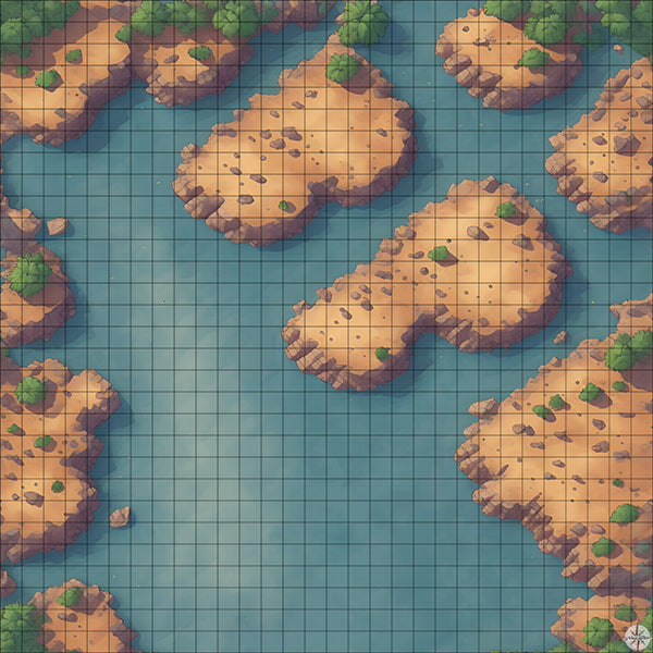 lake with desert islands battle map