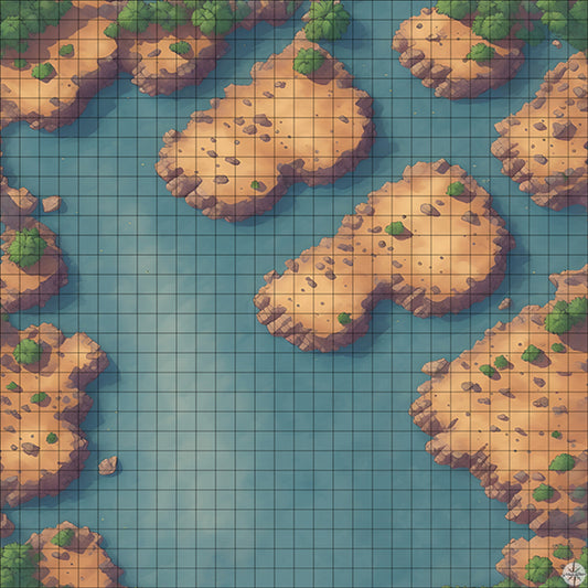 lake with desert islands battle map