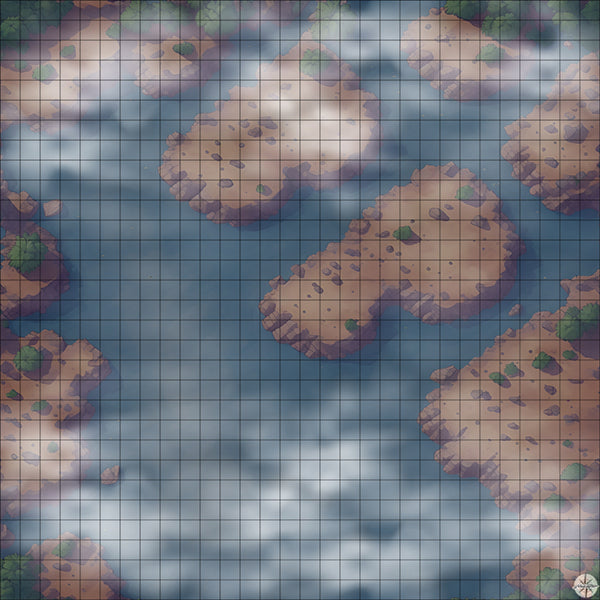 lake with desert islands battle map Night time with Mist