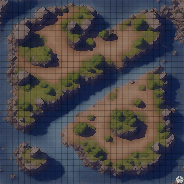 twin islands with cliffs battle map at Night time
