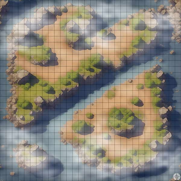 twin islands with cliffs battle map with Mist