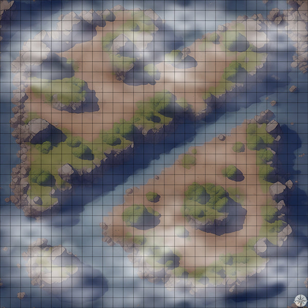 twin islands with cliffs battle map Night time with Mist