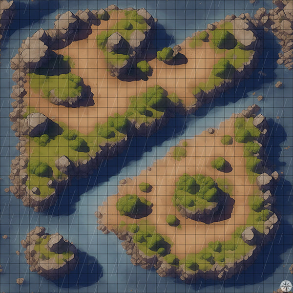 twin islands with cliffs battle map with Rain