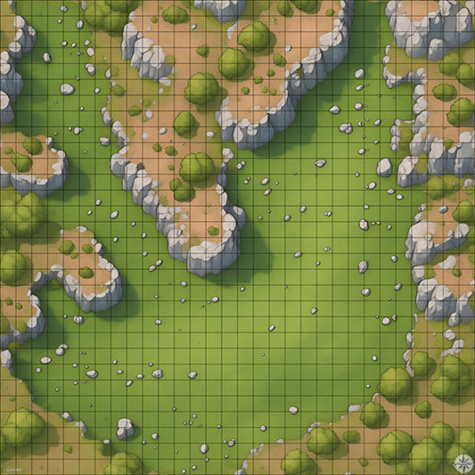 Grassy Clearing with Rocks Cliffs & Trees battle map