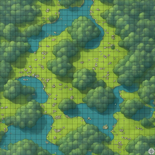 Grassy Field with Ponds and Trees battle map