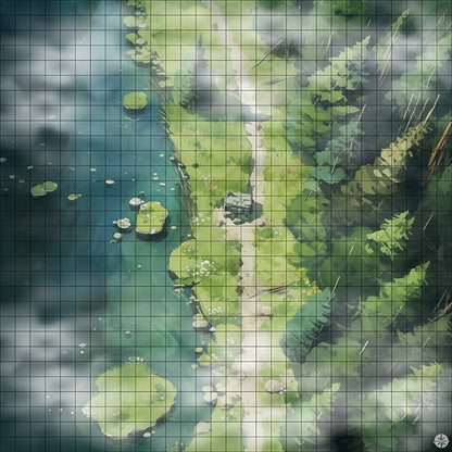 Mountain Forest Lake Trail Battlemap Mist