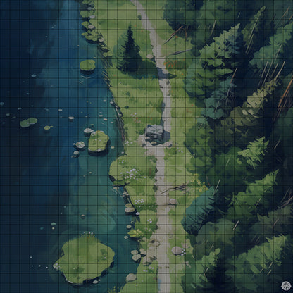 Mountain Forest Lake Trail Battlemap Night