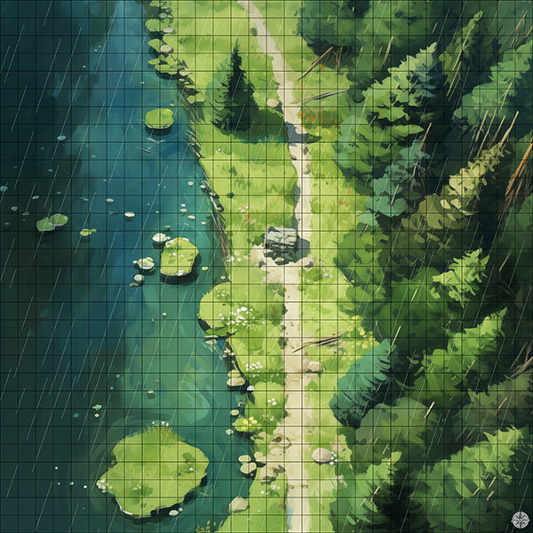 Mountain Forest Lake Trail Battlemap Rain