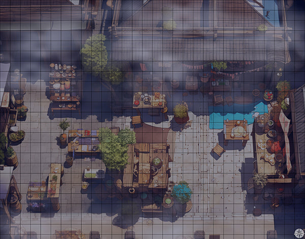 Old Town Marketplace Battlemap Night Mist