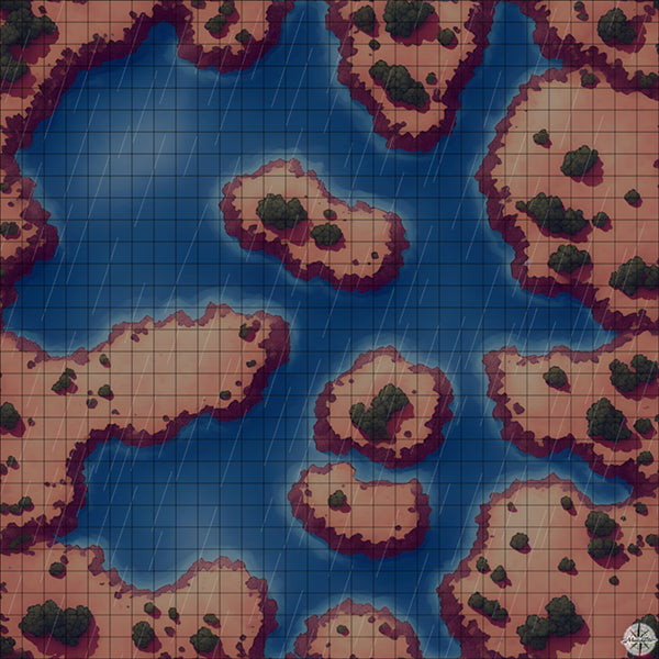 lake with desert islands battle map night time with rain