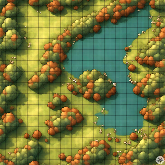 autumn forest with lake battle map