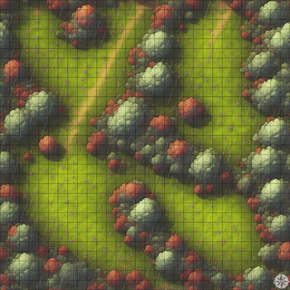 autumn meadow with trees battle map with Rain
