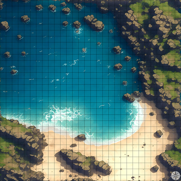 ocean beach with rocky cliffs battle map