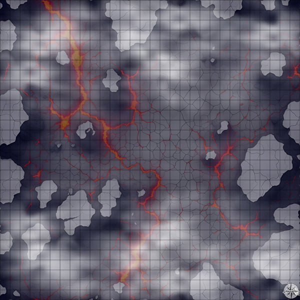 cracked grey plateau clearing with lava battle map Night time with Mist