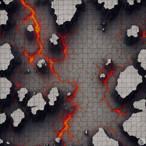 cracked grey plateau clearing with lava battle map with Rain