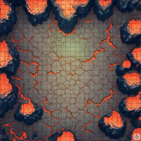 cracked volcano arena battle map with Rain