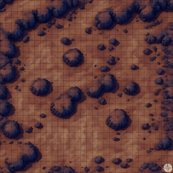 desert clearing with rocks battle map at Night time
