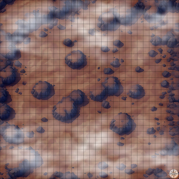 desert clearing with rocks battle map Night time with Mist