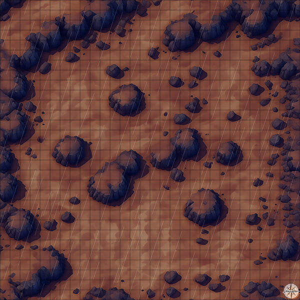 desert clearing with rocks battle map night time with rain