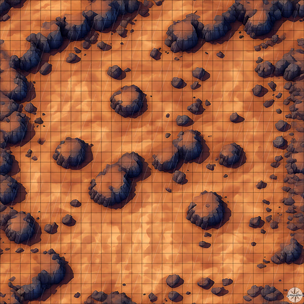 desert clearing with rocks battle map with Rain
