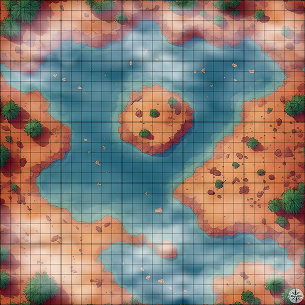 desert oasis with small island battle map with Mist