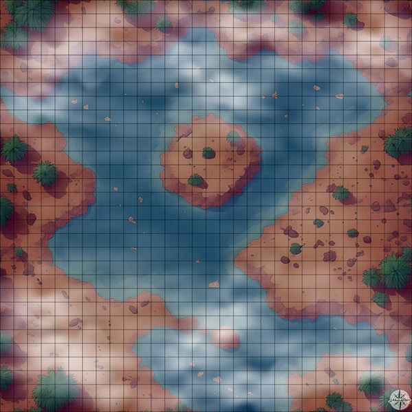 desert oasis with small island battle map Night time with Mist