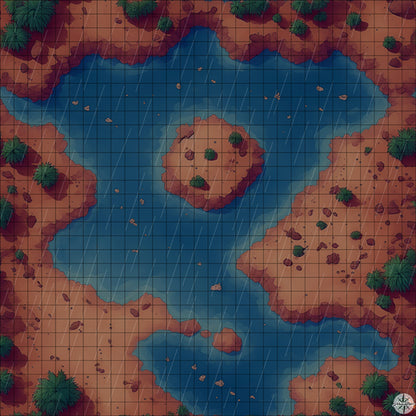 desert oasis with small island battle map night time with rain