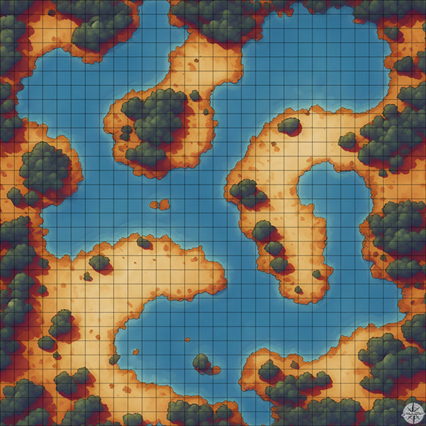 Tree Dattle Map Desert River with Peninsula Trees Battlemap - TTRPG Map For D&D and ...