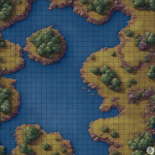 grasslands lake with islands battle map at Night time